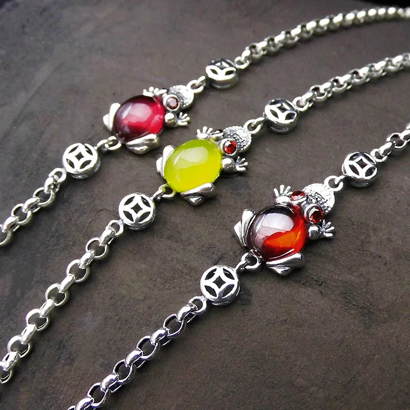 

S925 Sterling Silver Retro Thai Silver Precious Stone Bracelets Ladies New Fashion Women Bracelet