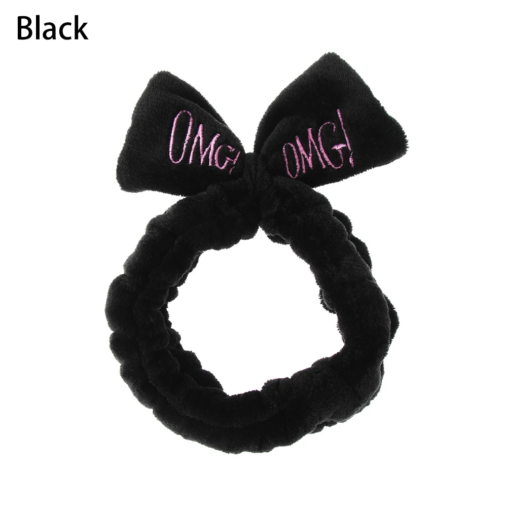 New Colorful Headband OMG Letters Bow Coral Fleece Headbands For Women Girls Hairbands Hair Bands Hair Accessories Headwear - Color: Black