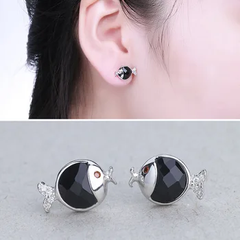 

S925 pure silver fish - agate stud earrings wholesale fashion nail tremella temperament silver ornaments hot style