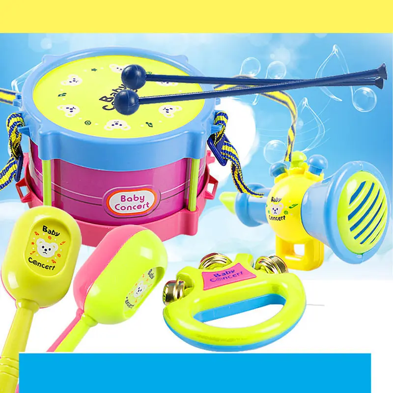 5 Pcs/Set Kids Baby Infant Roll Drum Horn Music Toy Sets Mini Grasp Hand Musical Instruments Early Educational Toys YJS Dropship