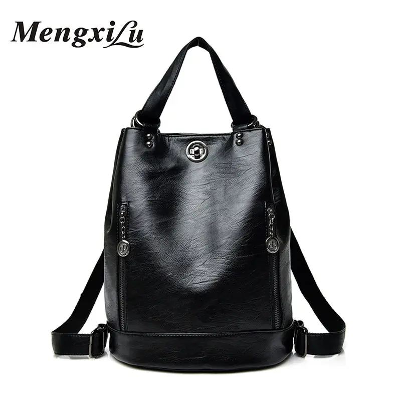 

MENGXILU Fashion Women Backpack Designer Women PU Leather Bag Large Capacity School Bags Teenager Girls Backpack Soft Ladies Bag