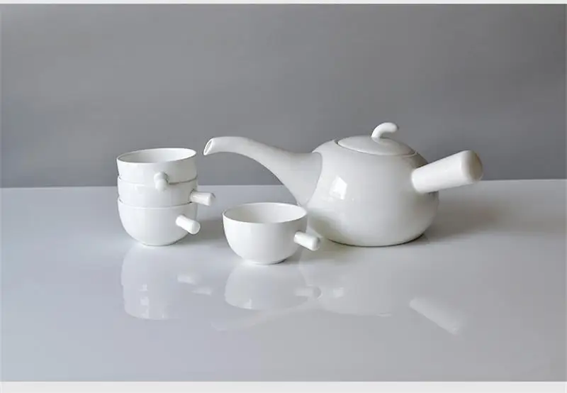 

Creative designed, bone china tea pot set , factory direct glaze teapot for tea, five-piece set, plain white ceramic coffee mugs