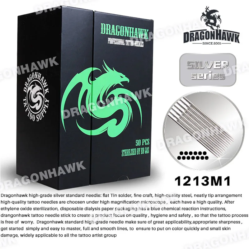 

Dragonhawk high-grade Silver Standard Needles 50 pcs 1213M1 Weaved Magnum Disposable Tattoo Needles Tattoo Supply