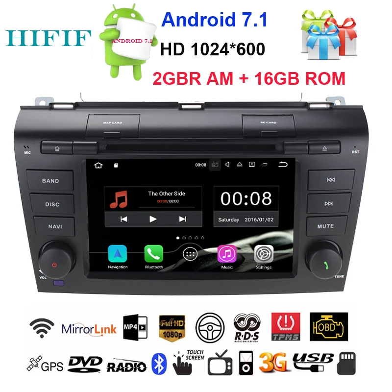Cheap HIFIF Android 7.1 Car DVD Player For Mazda 3 GPS Navigation 2Din Steering Wheel 1024*600 Quad Core 3G Radio WIFI Bluetooth TV 0