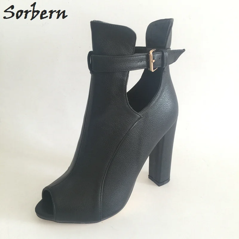 

Sorbern Women Boots Plus Size PU Peep Toe Buckle Strap Botas Mujer 2017 Fashion Ankle Boots For Women Cheap Modest Shoes