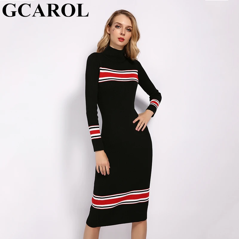 Женское длинное платье в полоску GCAROL элегантное облегающее из органической кожи