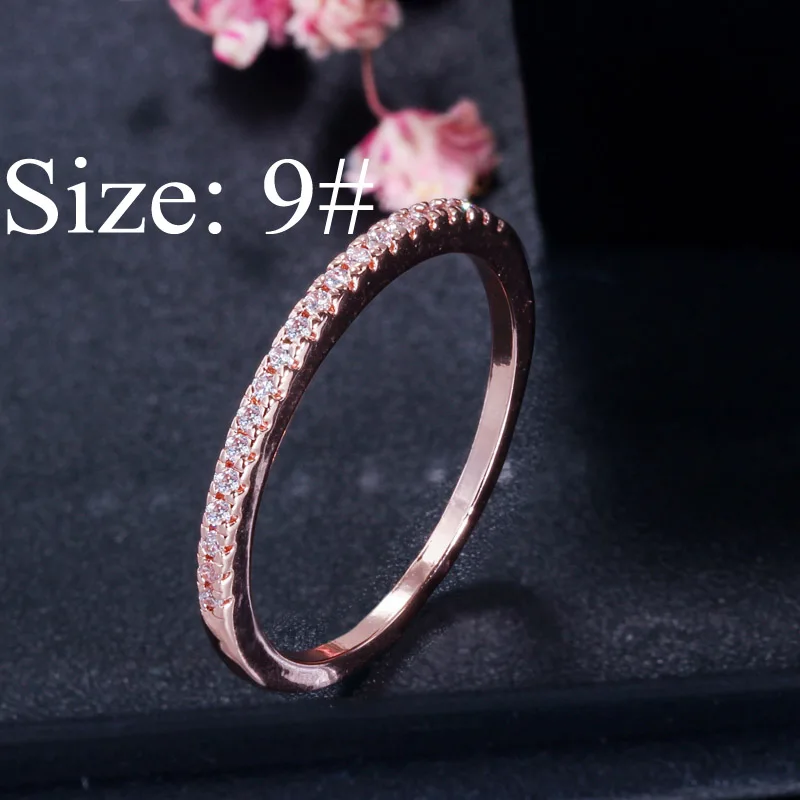 CWWZircons Stack Skinny Micro Pave CZ Модные женские обручальные свадебные вечерние кольца с кубическим цирконием наборы ювелирных изделий подарок R127 - Цвет основного камня: rose gold size 9