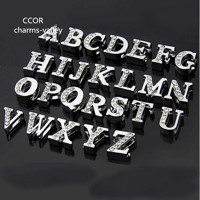 26 Mixed Alloy Carved Alphabet Letter /"A-Z/"Slide Beads Charm Fit 8mm Wristbands