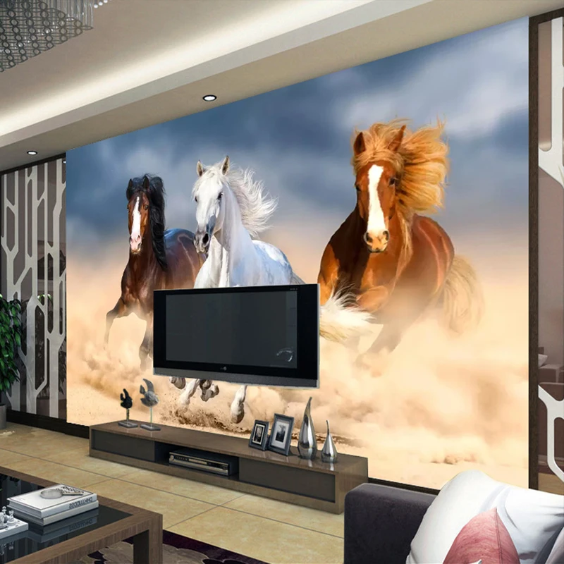 Пользовательские фото обои современных животных, картина маслом скачущей лошади фоне стены декор Книги по искусству фрески обои для Спальня стены
