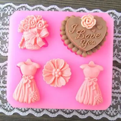 

Heart-shaped bouquet wedding dress handmade fondant cake mold silicone cake mold chocolate mold bakeware Dessert Decoration