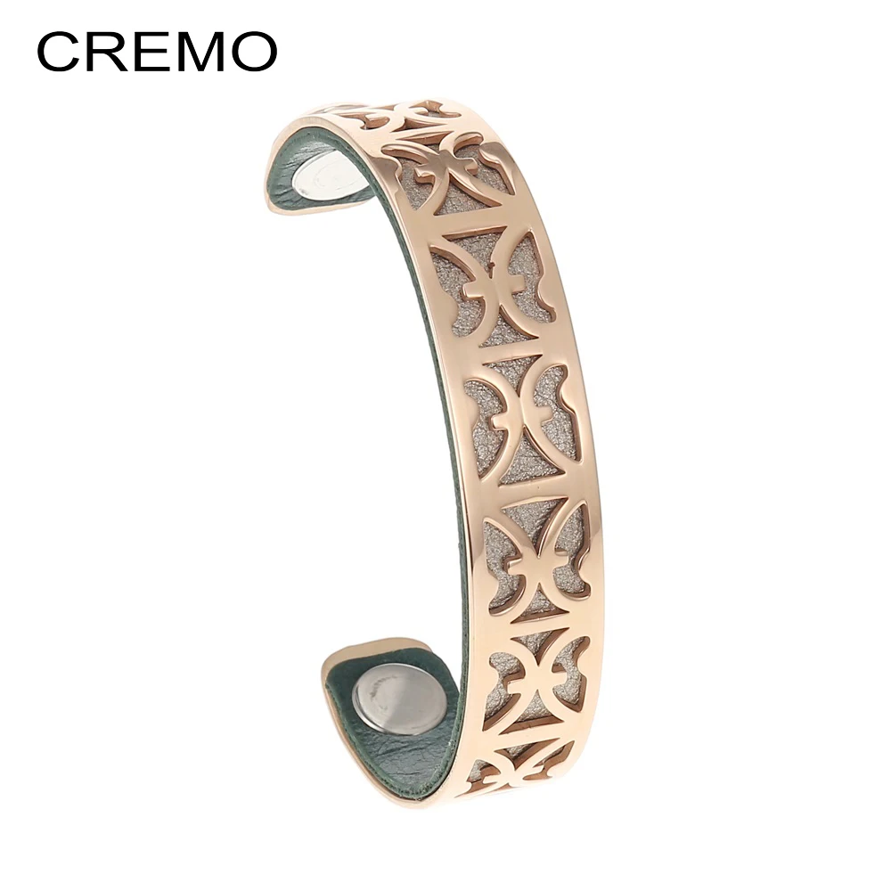 Женский кожаный жесткий браслет Cremo из нержавеющей стали с подвеской розового