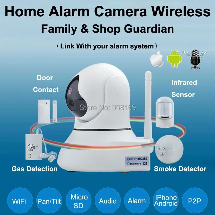 

Heanworld wireless ip camera wifi home alarm Monitors Pan/Tilt/ Night Vision internet Surveillance Camera with Microphone V380