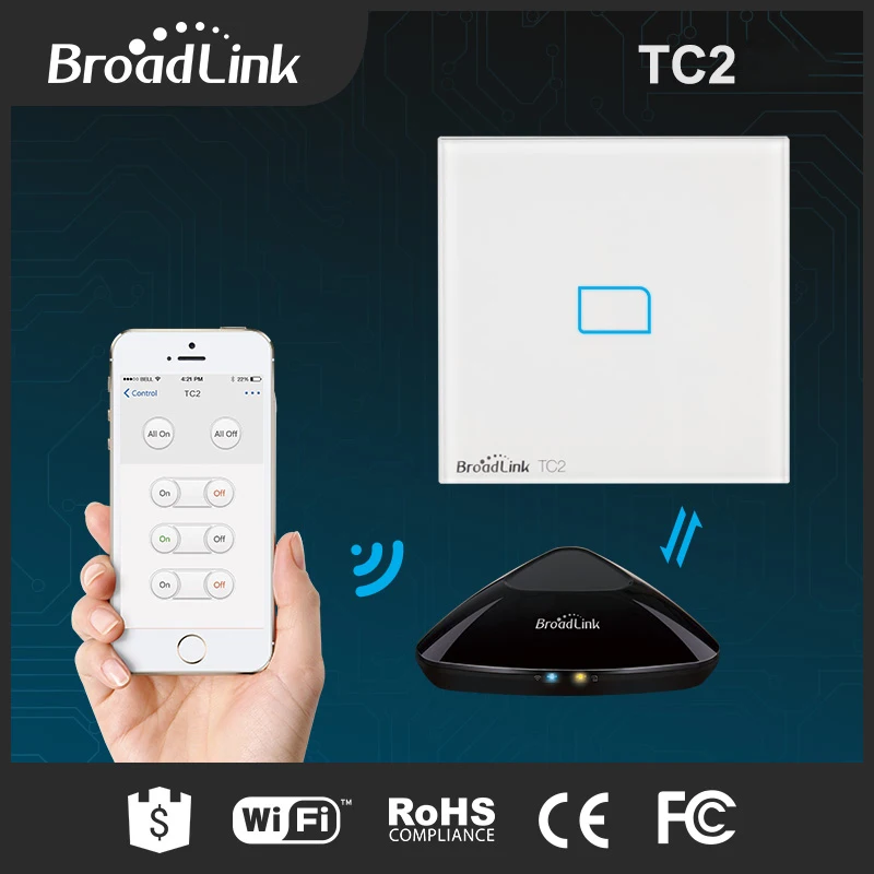 

Smart Home Broadlink RM Pro RM03+TC2 1gang Smart Switch WiFi wireless Controlled IR & RF Smart Light Remote Control by phone