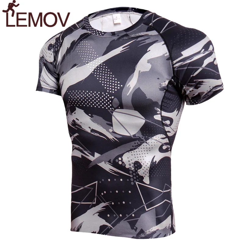 

LEMOV 2019 Painted Design Workout Tops for Men High-quality Polyester Spandex Elastic Fabric Anti-fade/pilling Male Yoga Shirt