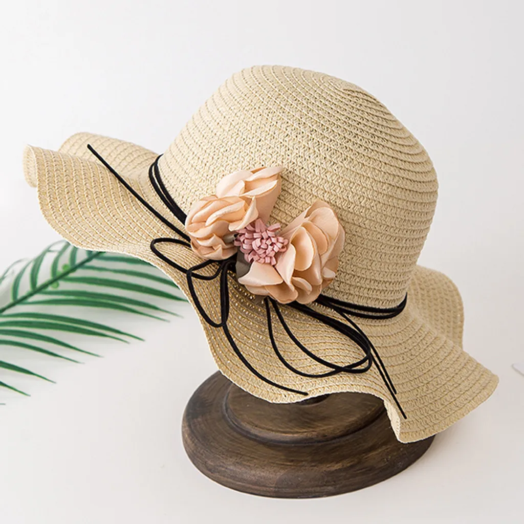 Большая женская летняя шляпа с защитой от ультрафиолета Складная соломенная шляпа с широкими полями колпачки в цветочном стиле Sombrero Mujer Verano c - Цвет: Beige