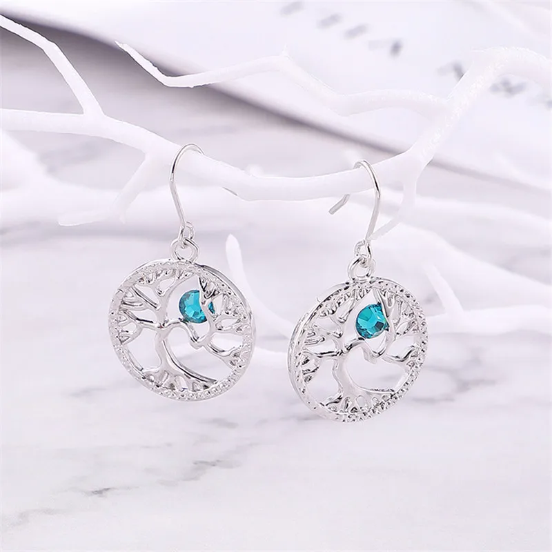 Drop Earrings Women Hollow Out Tree of Life Pattern Round Earring moda mujer Jewelry 2018 Fashion Pendientes06
