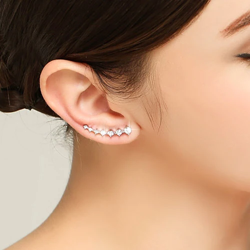 

2019 Bling AAA Zirconia Factory Promotion Climber 925 Sterling Silver Long Ear Cuff Stud Earrings For Women Ladies Jewelry Gift