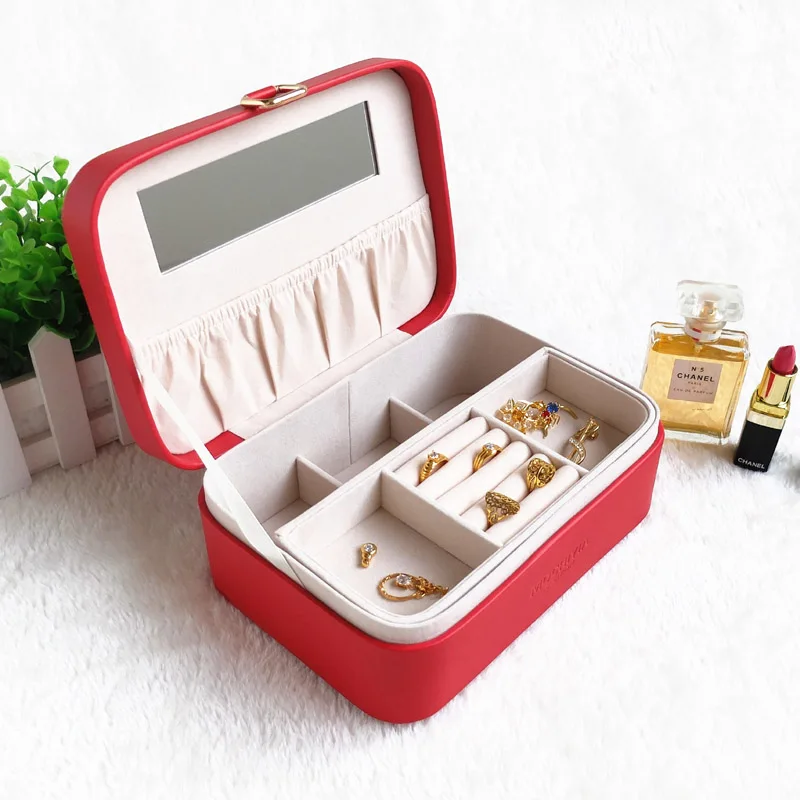 High Grade Jewelry Display Box 2 Layers Ring Necklace Jewelry Carrying Case Crocodile Print Lady