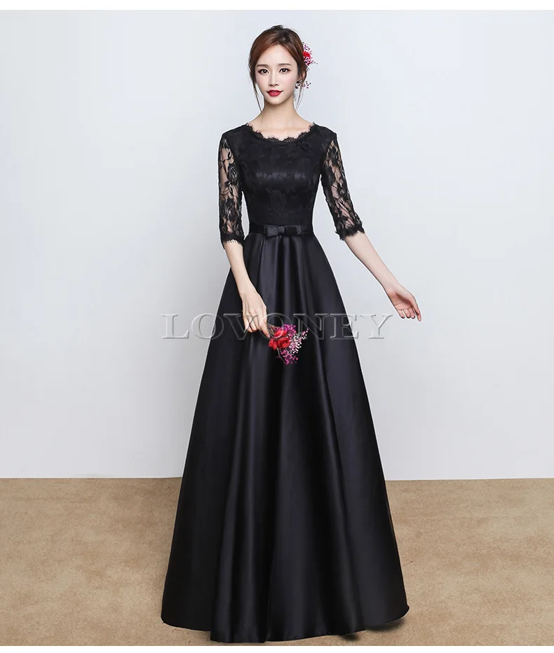 DEERVEADO элегантное черное кружевное вечернее платье с коротким рукавом длиной до пола, вечерние платья, платье для выпускного M214