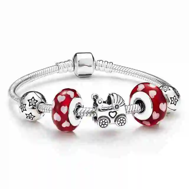 

Kristie 100% 925 Sterling Silver Bracelet For Women With Heart Chain Charms Beads Fashion Jewelry Free Shipping
