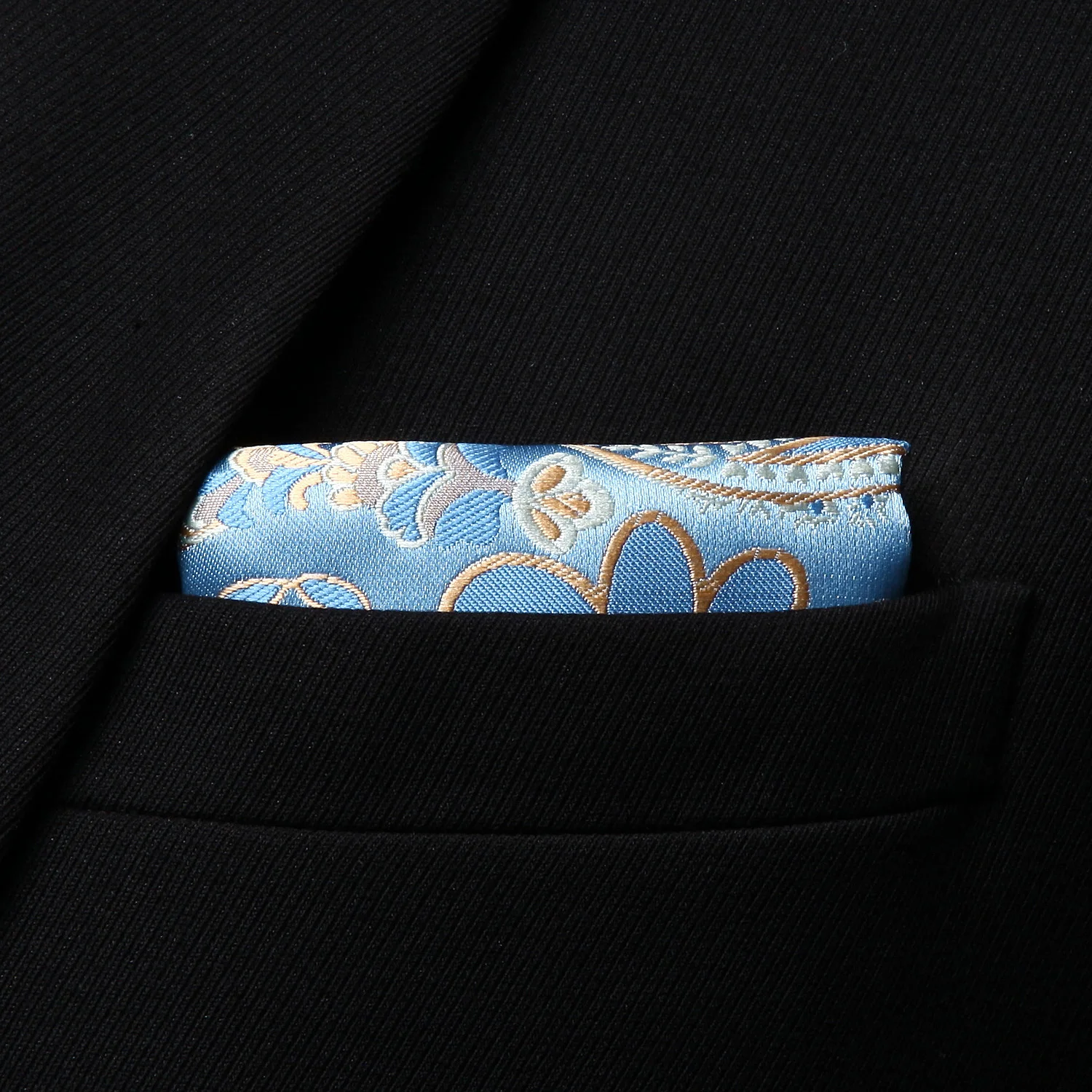  RP928BS Blue Gold Paisley Men Silk Cravat Scarves Ascot Tie Handkerchief Set Party Classic Pocket S