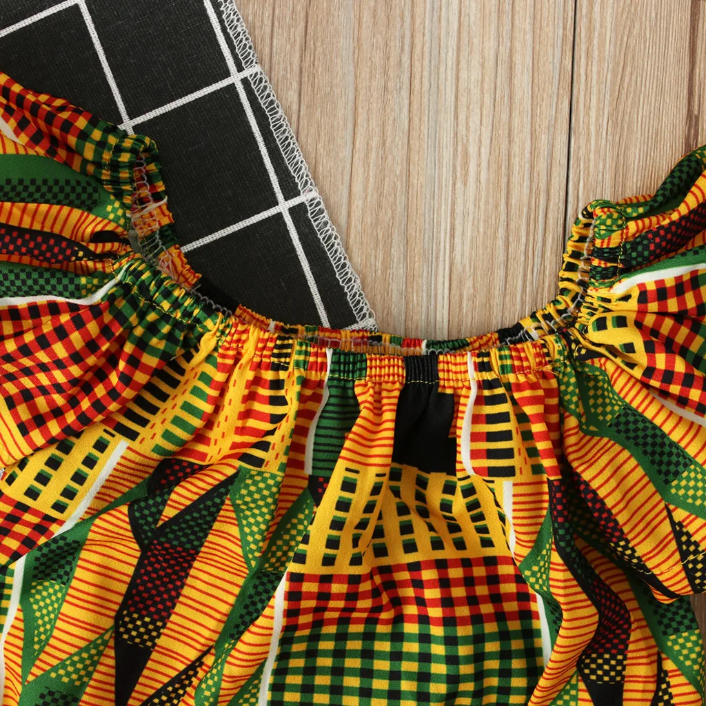Одежда для маленьких девочек Комбинезон с открытыми плечами и принтом в африканском стиле, повязка на голову, боди, летняя одежда из 2 предметов летний костюм, комплекты одежды для детей от 0 до 24 месяцев