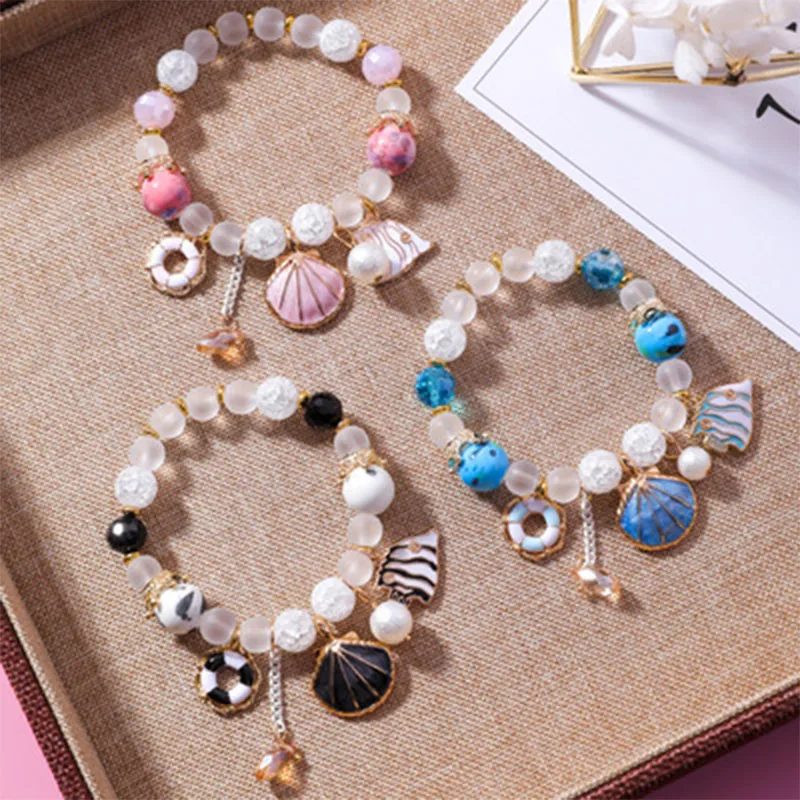 

2019 Bohemian Style Ocean Series Shell Accessories Beaded Crystal Ball Charm Bracelet For Women Hands Jewelry Fashion Bracelets