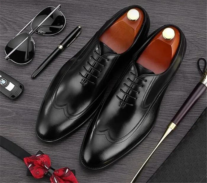 Г. новая весенняя деловая кожаная обувь мужские кожаные туфли дерби с острым носком на шнуровке, британский джентльмен - Цвет: Черный