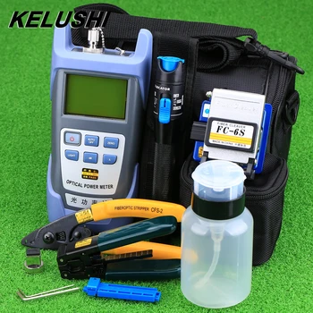 Buy KELUSHI 9pcs/set FTTH Tool Kit With FC-6S Fiber Cleaver And Optical Power Meter 1mW Visual Fault Locator Fiber Optic Stripper