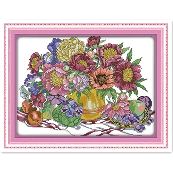 

Flowers And Fruit (2) Embroidery Cross Set Chinese Counted Cross Stitch Pattern DIY SET Home Decoration DMC Cross Stitch Fabric