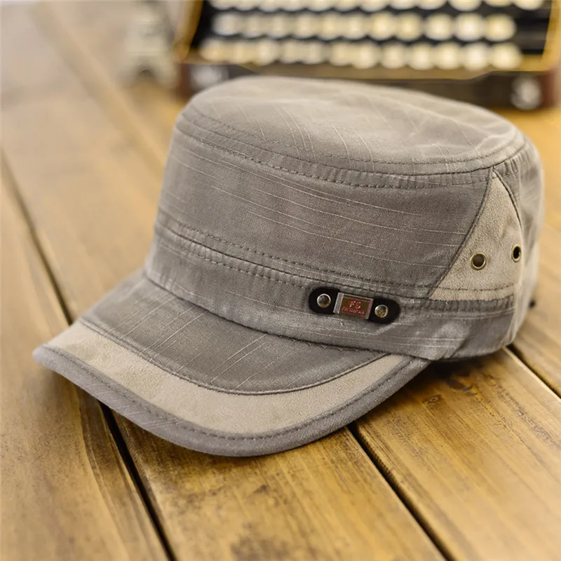 

Flat-top Canvas Baseball Cap Color Block Vintage Military Unisex Hat New Arrival