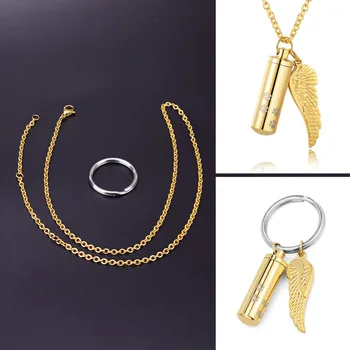 

SOITIS 10PCS/Lot Men Women Keychain Necklace Dog Paw Angel Wings Ashes Jewelry Stainless Steel Cremation Urn Pendants Wholesales