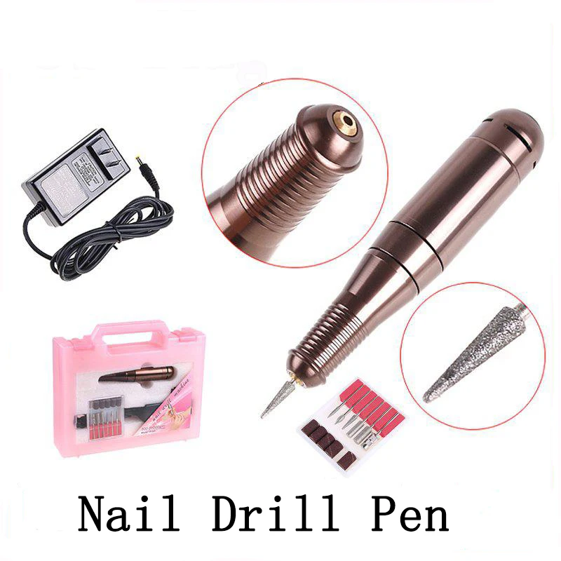 

Golden Electric Nail Drill Glazing Pen Machine Set Kit Manicure File Tool & Accessory Free Shipping
