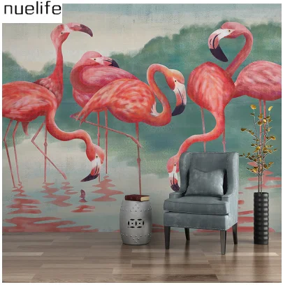 

0.53x10m Modern simple personality creative flamingo Nordic wallpaper seamless nonwoven fabric custom wallpaper large mural wall