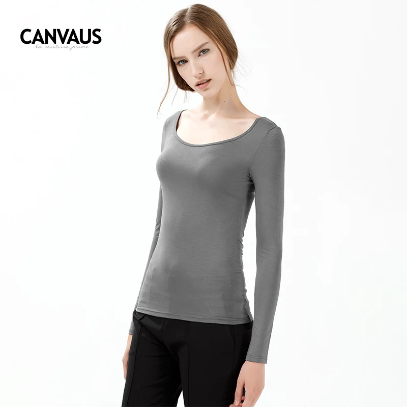 High Elastic Women T Shirts Low O Neck Long Sleeve Suitable Soft Thin