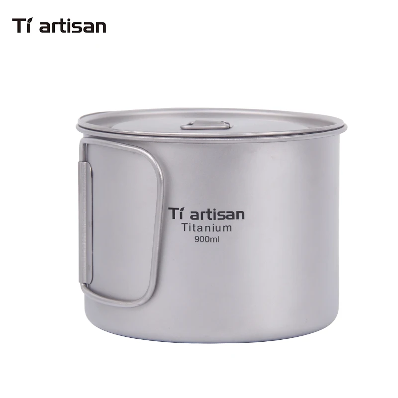 Pote de Titânio Acampamento ao ar Titânio com Cobertura Tiartisan Puro Livre Ultraleve Tigela Maior Capacidade Panelas Piquenique 900ml