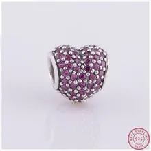 925 из стерлингового серебра, рубиновое проложить бусины в форме сердца прозрачный CZ DIY Fit PANDORA Подвески для женщин ювелирных изделий LW251C