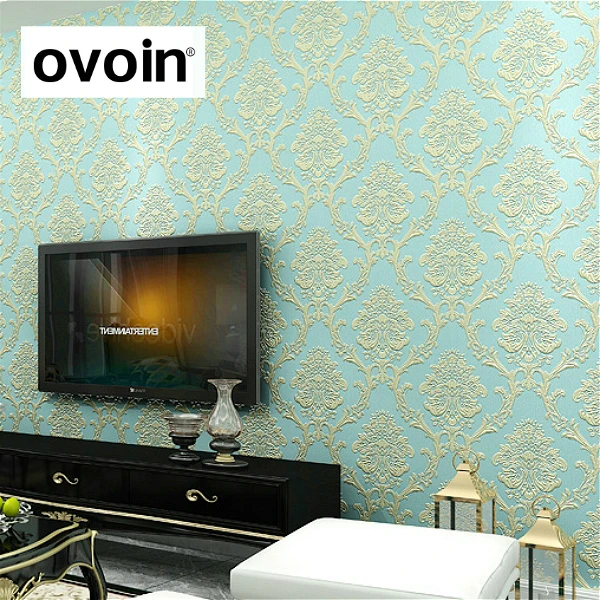 Luxury Gold White Damask 3d Stereoscopic Embossed Wallpaper non woven Wall Paper Roll Bedroom Living Room Wall Cover Teal Blue Luxury Gold White Damask 3d Stereoscopic Embossed Wallpaper non woven Wall Paper Roll Bedroom Living Room Wall Cover Teal Blue