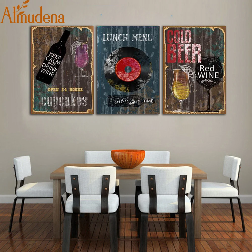 

ALMUDENA Nordic Retro Canvas Painting Abstract Record Coffee Drinks Picture Modern Bar Wall Art Decoration Poster Unframed