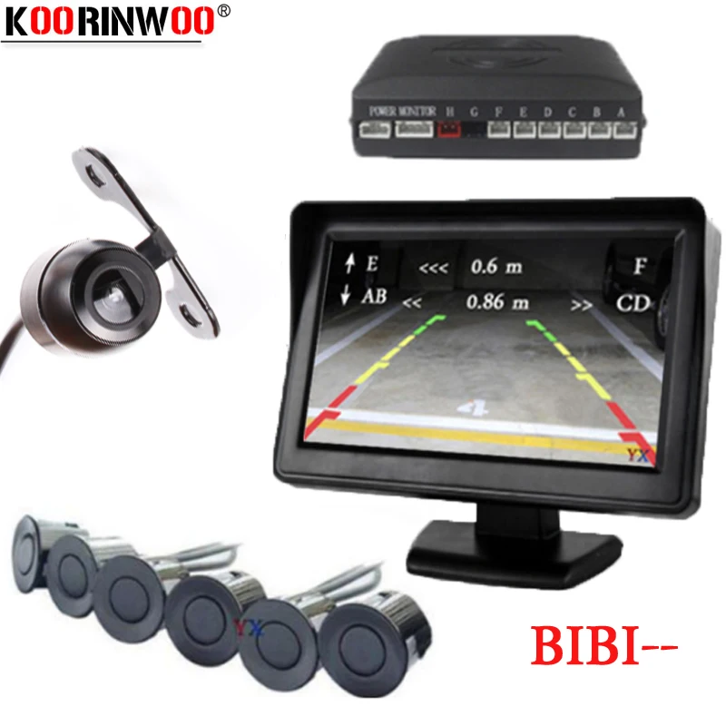 

Koorinwoo Ultrasonic Video Car Parking Sensor 6 Front Rearview camera With Backup Radar Step-up Alarm Video Black Silver Blue