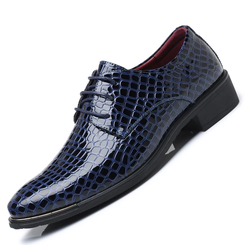 

New Imitate Snake Leather Men Dress Shoes Lace Up Business Men Pointed Toe Oxfords Shoes Brand Men Wedding Shoes Big Size 38-48