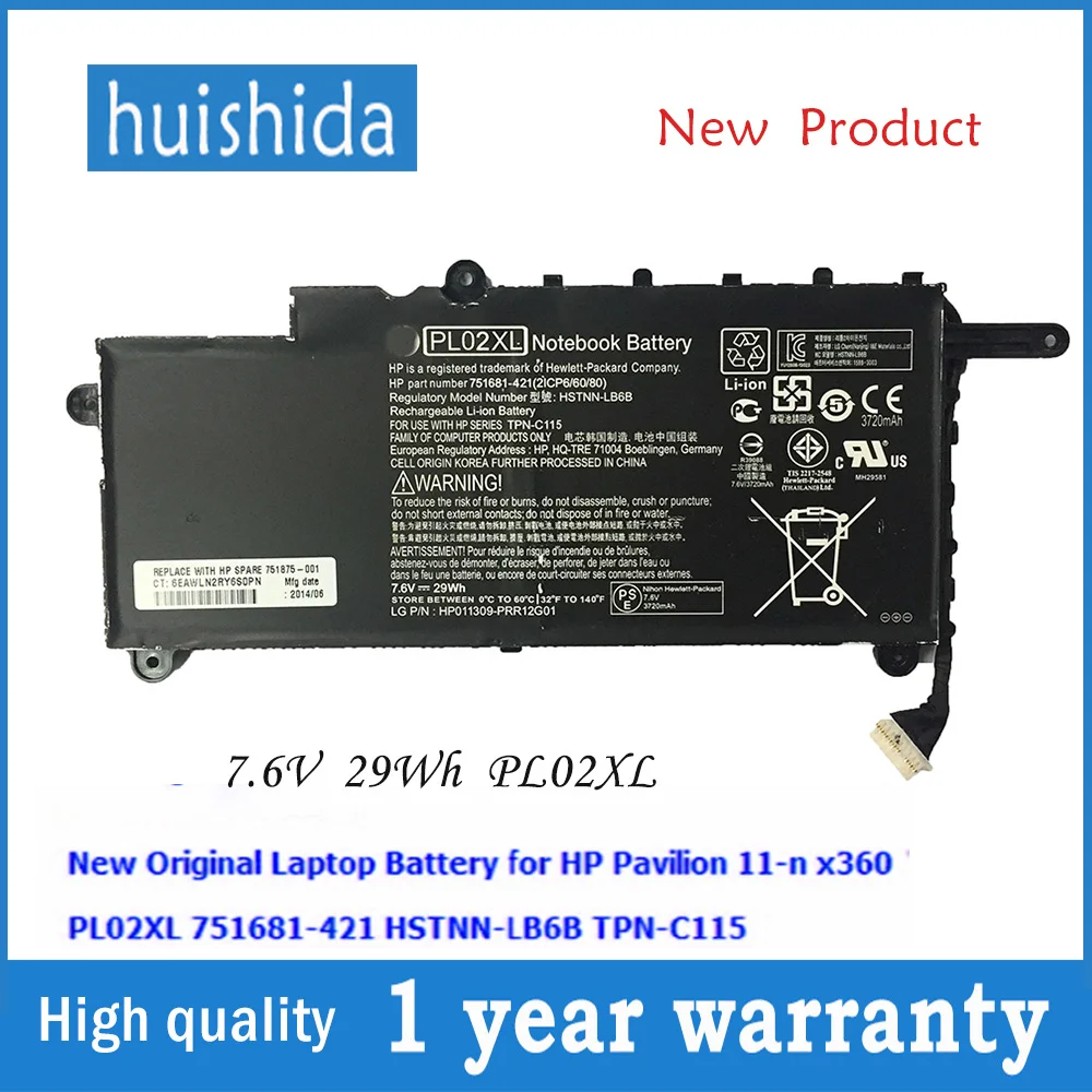 

7,6 V 29WH PL02XL New original laptop battery for HP HSTNN-LB6B Pavilion 11-n X360 TPN-C115 751681-421 series