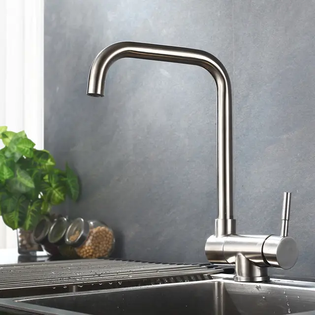 Best Quality Kitchen Faucet SUS 304 stainless steel Brushed Nickle Faucets Spool Mixer Water Tap Hot And Cold Double Control