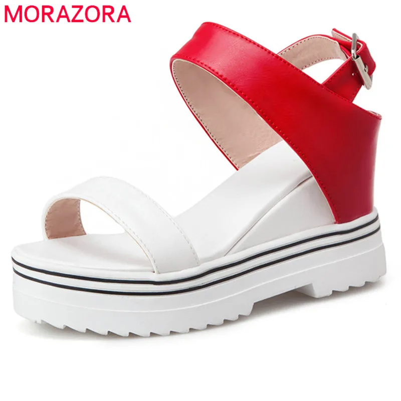 

MORAZORA 2020 new arrival women sandals casual platform shoes mixed colors fashion shoes simple buckle comfortable wedges shoes