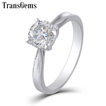 

TransGems Solid 14K 585 White Gold Moissanite Engagement Ring for Women 1ct Carat F Color Moissanite Ring Wedding Fine Jewelry