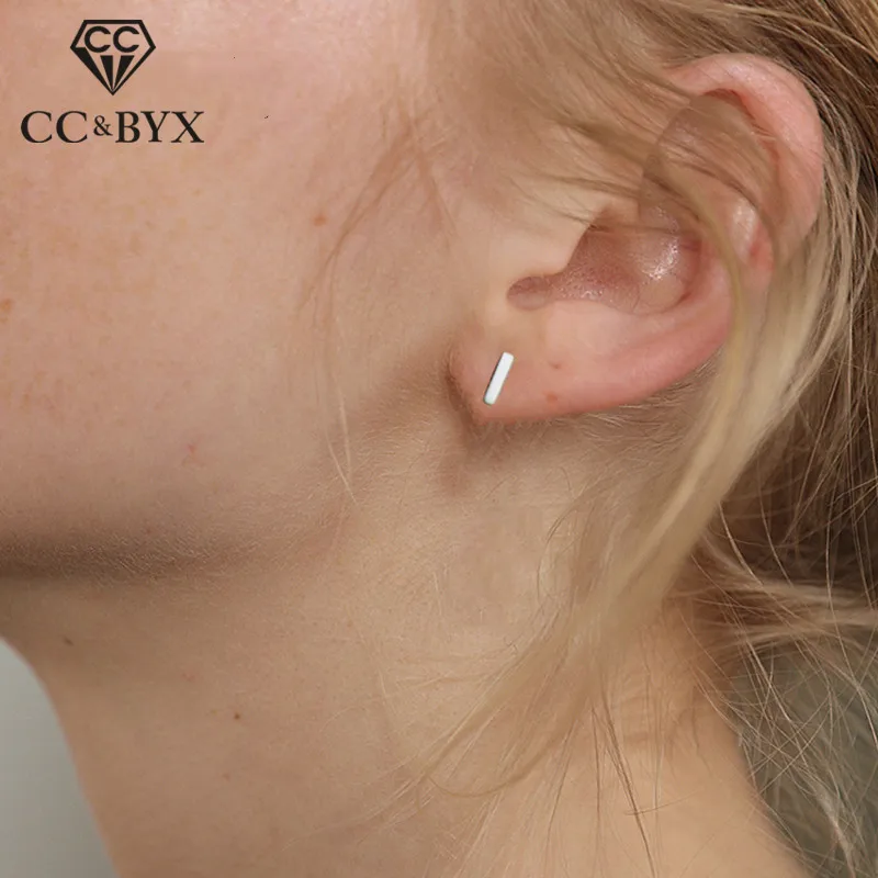 

CC Pure 925 Silver Earrings For Women Geometric T Bar Oorbellen Minimalism Simple Design Small Studs Jewlery Accessories CCE520