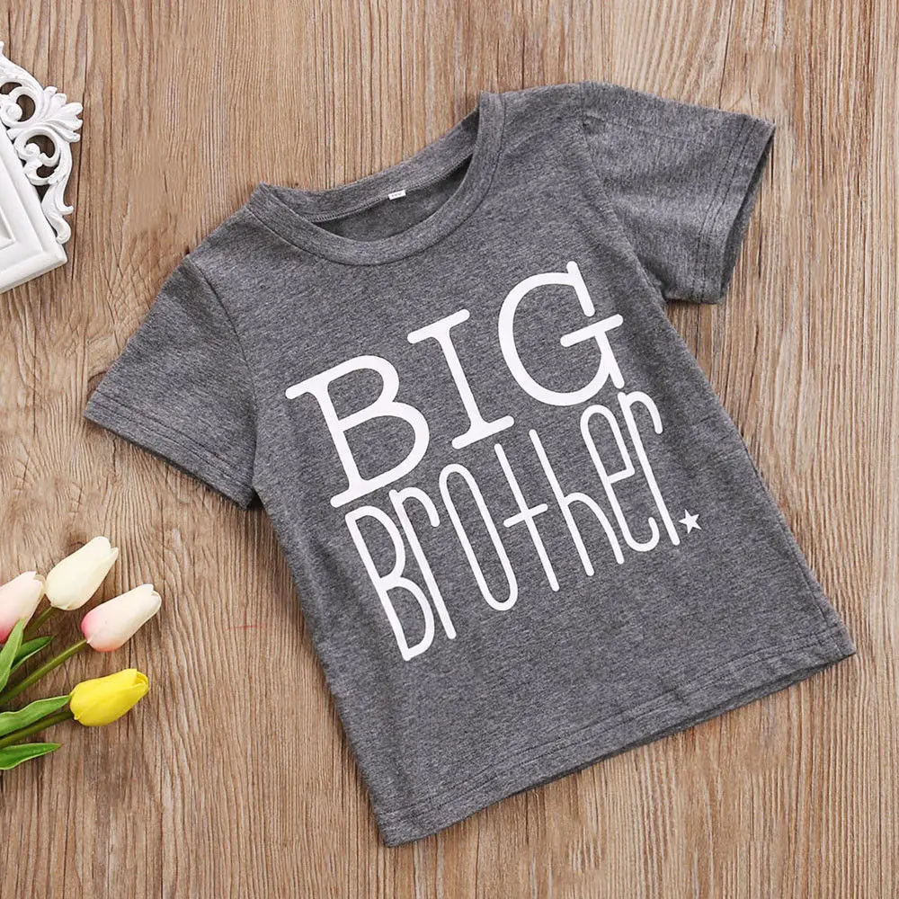 Милая серая футболка для маленьких мальчиков и девочек; футболка с надписью «Big Brother»; хлопковый боди с короткими рукавами и надписью «Little Sister»; летние топы