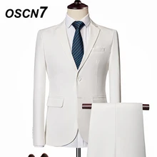 OSCN7 Solid 2PCS Suits Men Slim Fit Casual High Quality Business Wedding Mens Dress Suit Plus Size Casual Costume Homme 533