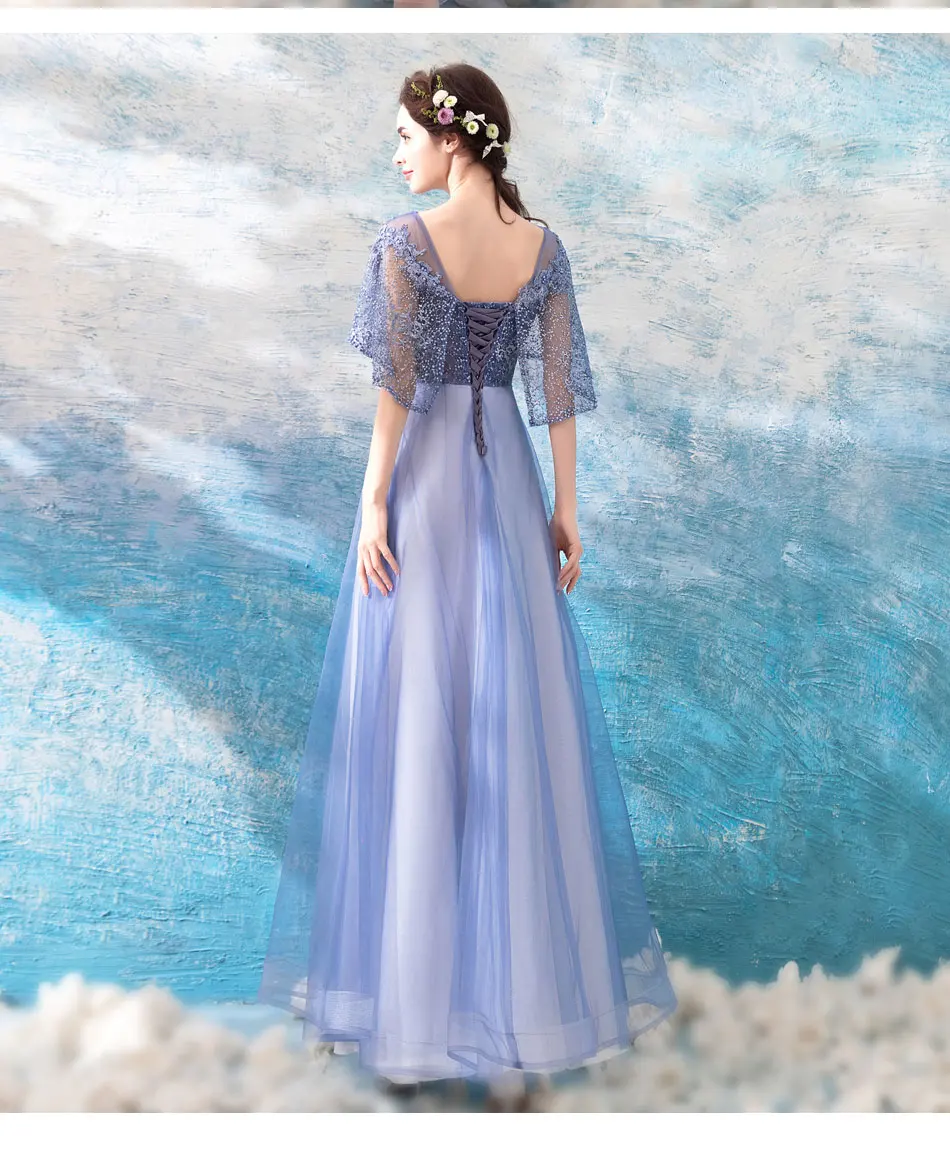 Blue Starry Prom Dress Glitter Evening Dress Deep V Bridal, 53 OFF