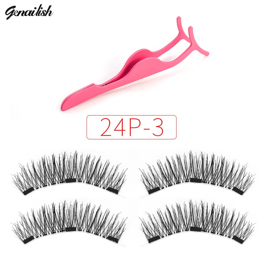 

Genailish 4pcs Magnetic Eyelashes 3D Handmade Mink Reusable Magnet False Eyelashes Triple Natural Soft Hair 3 Magnet Eye Lashes